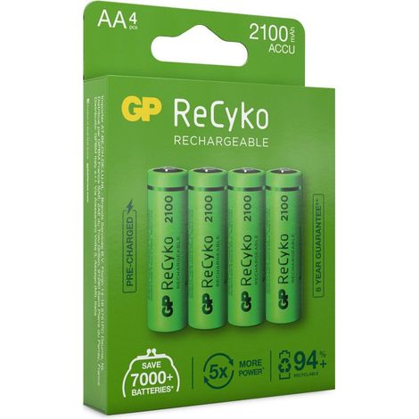 Pilas recargables GP Battery Recyko de 12 V AA y 2100 mAh (paquete de 4)