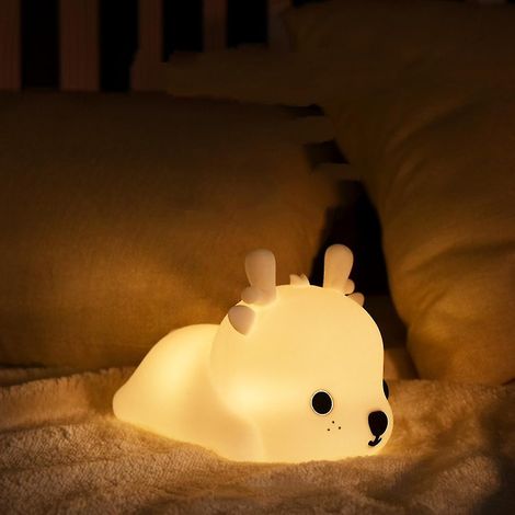 Nachtlicht für Kinder, Hirsch-Nachtlicht fürs Kinderzimmer mit Batterien, 7-farbige Tischlampe, Zimmerdekoration, USB-C-aufladbar, niedliches mehrfarbiges LED-Geschenk - hy (1/5)