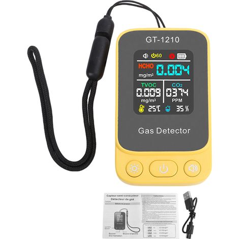 Testeur de qualité de l'air 5 en 1, CO2 TVOC HCHO, détecteur de température et d'humidité, écran LCD rétroéclairé, compteur d'intérieur (1/5)