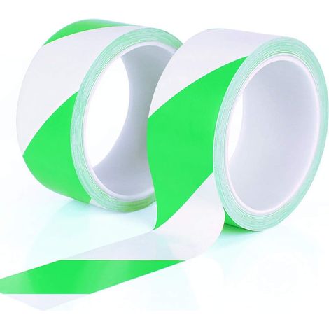 Deux paquets de ruban de sécurité d'avertissement de danger en PVC, vert et blanc, 50 mm x 18 m (1/5)