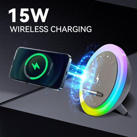 Enceinte Bluetooth multifonctionnelle - Réveil sans fil 15 W - Enceinte de chevet avec éclairage d'ambiance RGB (1/5)