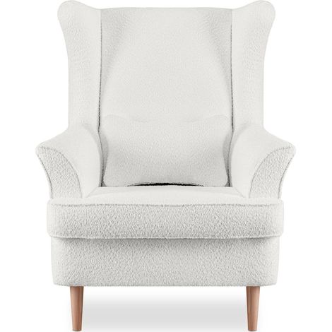 KONSIMO Ohrensessel zeitloses Design hohe Füße inklusive dekorativem Kissen "STRALIS", Weiss, Stoff, Scandinavian, 82x108x80cm (1/4)