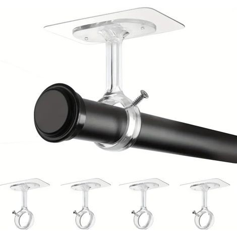 4er Set Klebehalterungen ohne Bohren für Gardinenstange, Decken-Wandhalterung bis 13kg, schraubenlose Befestigung für Küche, Bad, Wohnzimmer (1/5)