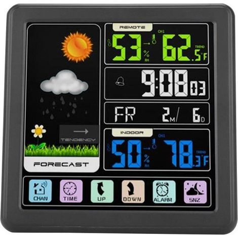 TS-3310 Horloge météo sans fil avec écran tactile multifonction, noir-CER (1/4)