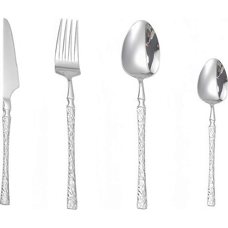 Cuillères de table épaisses en acier inoxydable à bord martelé, ensemble de 4 cuillères de service, cuillères de table robustes pour dîner, fête ou mariage. (1/5)