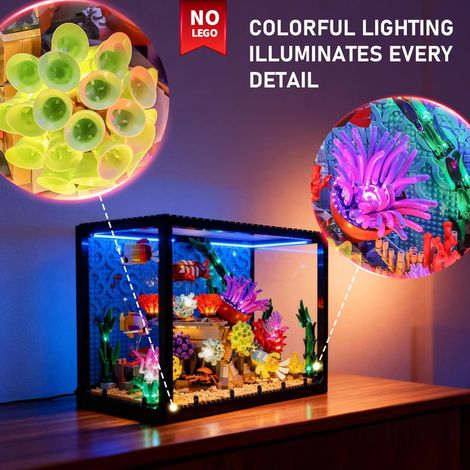 Kit d'Éclairage LED pour Aquarium en Briques de Construction Veilleuse Lumineuse Décorative et Créative pour Modèle de Poisson et Corail
