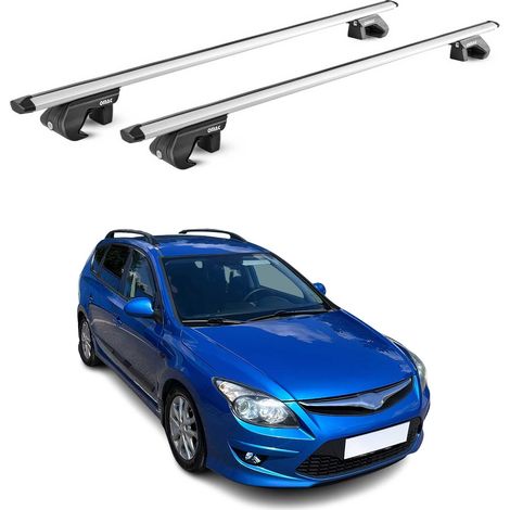OMAC Dachträger Aluminium TÜV geprüft für Hyundai i30 I Kombi 2007-2012 – Für Standard Dachreling – T Nut – Max 90 kg – 2 Schlösser Silber (1/5)