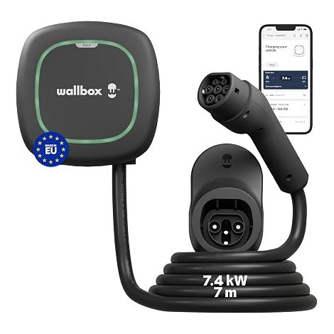 Chargeur pour Véhicules Électriques 7.4 kW Type 2 Wi-Fi Bluetooth OCPP Intérieur Extérieur 7m Installation Facile Noir (1/5)