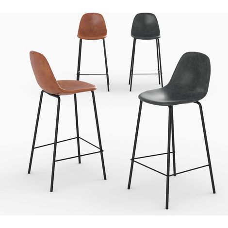 Pack 4 chaises pour îlot central camel et grises/noires 65 cm - Henrik