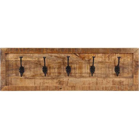 vidaXL Perchero de pared con 5 ganchos madera maciza de mango (1/2)