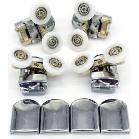 Lot de 4 roulettes doubles de rechange pour porte de douche, roues de 23 mm de diamètre (Double 2 top +2bottom-23mm) (1/5)