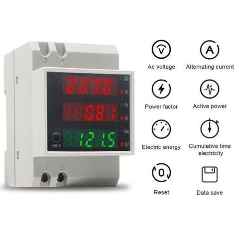 Single-phase energy meter, voltmeter, ammeter, DIN AC80-300 V, 100 A, LCD display, wattmeter, intermediate meter, voltage factor, kWh consumption meter XXW (1/4)