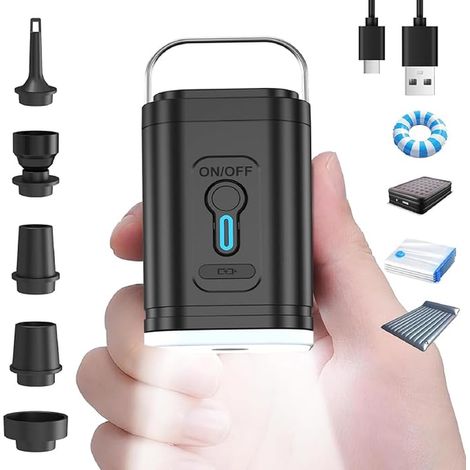 Pompe à air Portable pour Matelas gonflables, Pompe de Camping avec Batterie 2400 mAh et Lampe LED, gonflage et dégonflage pour Tapis de Couchage, flotteurs de Piscine (1/5)