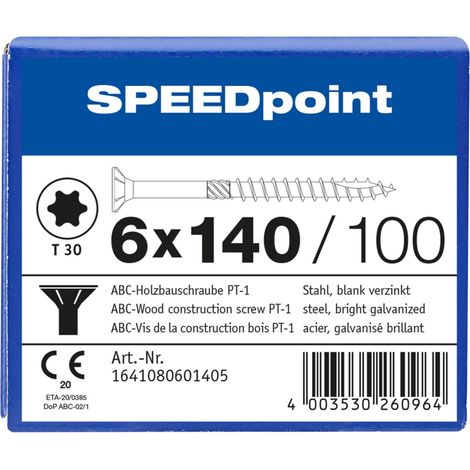 ABC 6x140 Speedpoint Holzbauschraube Senkkopf TX Verzinkt Teilgewinde (1/4)