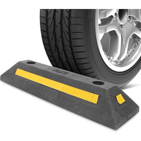 Butée de stationnement pour garage - 48 x 14 x 7 cm - En caoutchouc - Avec bandes réfléchissantes - Bloc de stationnement renforcé pour le positionnement et la protection du véhicule dans (1/5)