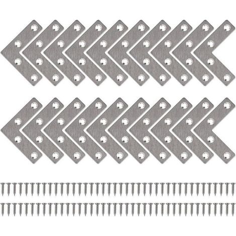 Equerre de Fixation Plats Droits Support en forme de L Metalliques Equerres avec Vis pour Bois Meubles Placard Réparation Support 50 50mm 20 Pièces