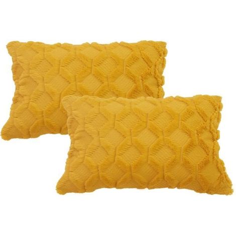 2pcs de Housses de Coussin rectangulaire 30cm x 50cm en Peluche style scandinave couleur unie - Jaune (1/4)
