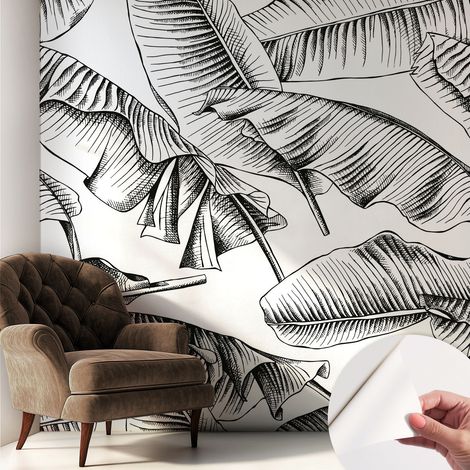 Tapete Selbstklebend - abwaschbar - Tapete mit Motiv - trendige Wanddeko - elegant Fototapete Bananenblätter 250x250 cm (1/5)