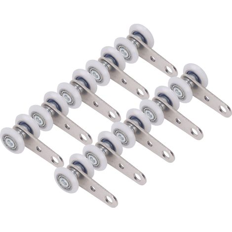 Lot de 10 poulies en acier inoxydable avec roulements en nylon et 2 roues en nylon, diamètre 19 mm, longueur 44 mm, pour porte coulissante