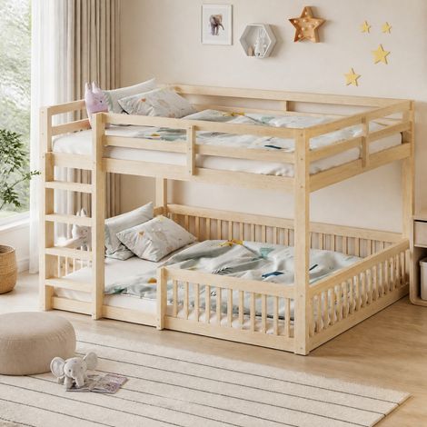 Etagenbett 160 x 200 cm mit Geländer, natur OKMYHOME (1/5)