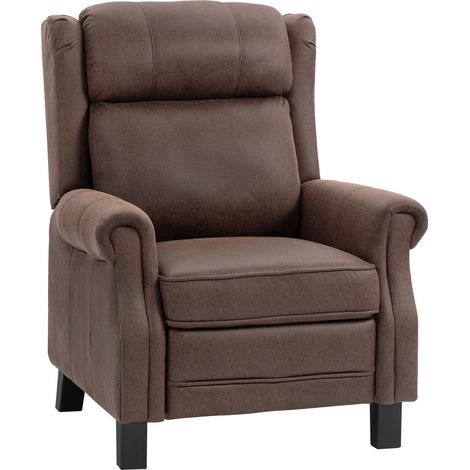 HOMCOM sillón relax reclinable manual hasta 135º, de cuero sintético con apertura push, reposapiés, respaldo alto, acolchado grueso, marrón