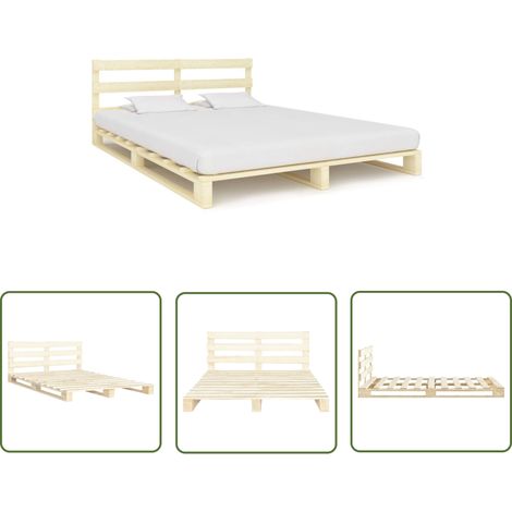 The Living Store Cadre de lit de palette sans matelas bois massif pin 180x200 cm - Cadre De Lit - Lit Plateforme - Lit En Bois - Lit Double - Meuble Chambre (1/5)