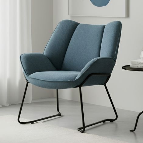 Wahson Fauteuil Relax en Tissu Chenille, Fauteuil Chambre avec Pied Métal, Confortable Assise Épais, Fauteuil Relax pour Salon, Bleu