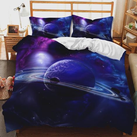 Ensemble de literie à thème Spatial pour Enfants,3D Univers Ciel étoilé Univers literie Enfants,planète,Ciel Nocturne,Univers Housse de Couette(B, 220 x 240 cm) (1/5)