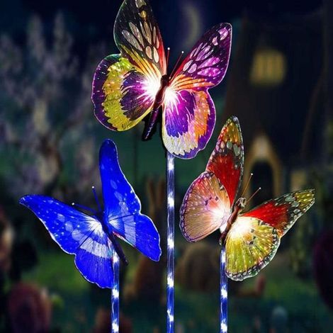 Lampes solaires - Papillon - Lot de 3 - 7 couleurs changeantes - LED - Énergie solaire (1/4)