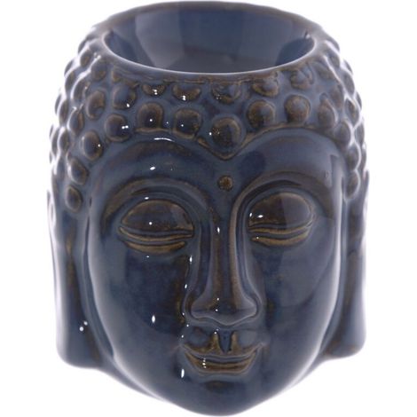 Brûle parfum tête de Bouddha bleu en céramique 8 cm