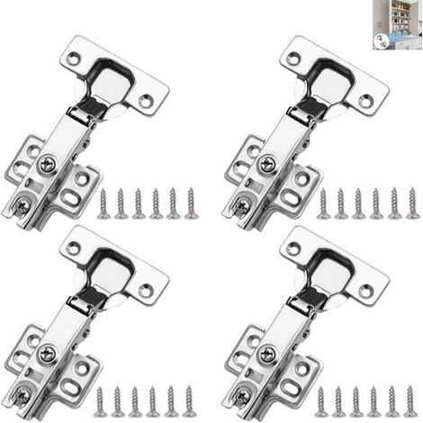 4 charnières à fermeture automatique pour meubles, charnières européennes sans cadre à recouvrement total, charnières hydrauliques, pour meubles de cuisine, armoires, argent, 108 × 62 mm (1/5)