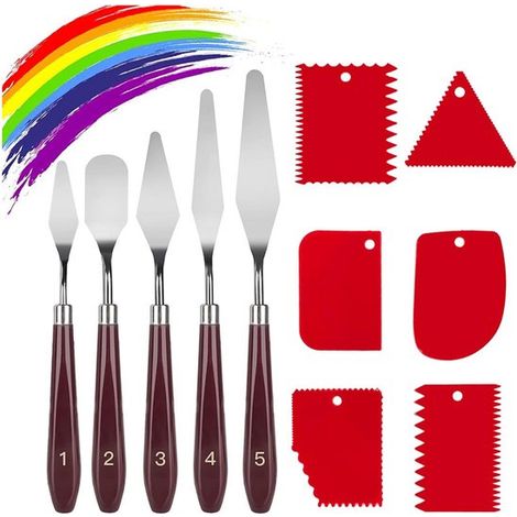 11-teiliges Spachtel- und Schaberset – Schaberset – 5 Spachtel + 6 Schaber – Malmesser – Edelstahlschaber für Acryl- und Ölfarben – Blau (1/5)