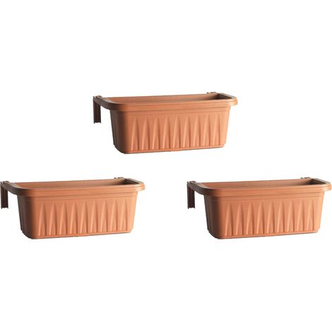Rondine 50 - set di 3 balconiere da 50cm con agganci regolabili e riserva d'acqua Terracotta