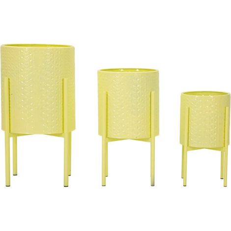 Set 3 Portavasi in Metallo Giallo 36-30-24 cm da Interno Porta Piante (1/4)