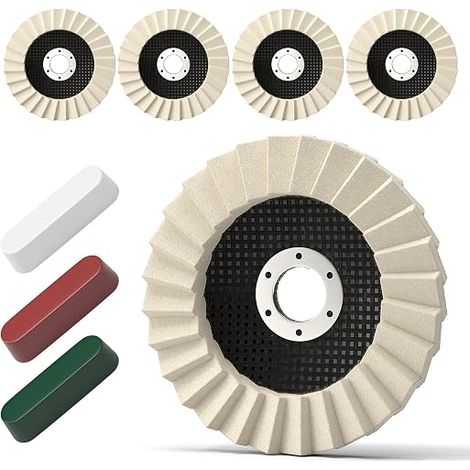 polishing discs and compound kit, Arbor Puffing 115mm x 22mm thick wheels + polishing agents, felt flap disc for angle grinder, multi-surface pad for (1/5)