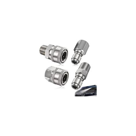4 Pièces Coupleur de Nettoyeur Haute Pression, Pressure Washer Adapter Set, Adaptateur 1/4 Npt Pouces Mâle Femelle, en Acier Inoxydable, Pour Lance de Pulvérisation 5000 Psi (Argent) (1/5)