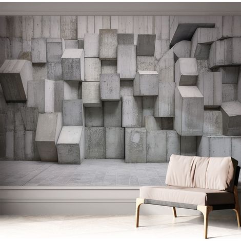 Papier peint adhésif autocollant pour salon chambre à coucher peint imprimé Installation facile Blocs de béton 312x219 cm (1/5)