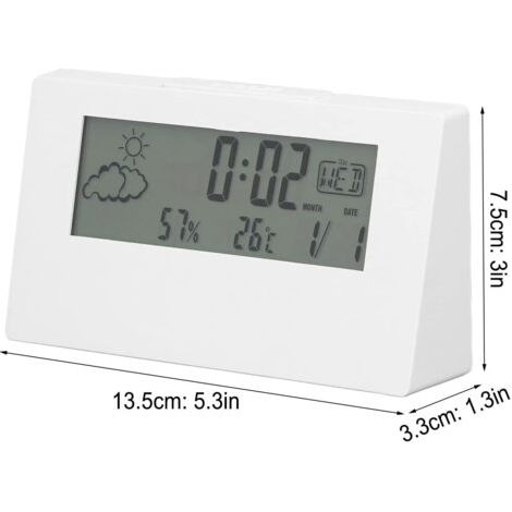 Sveglia Digitale, Display Notturno, Ora, Data, Temperatura, Umidità, Orologio da Comodino, Funzionante a Batteria (Bianco) (1/4)