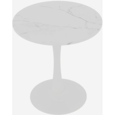 Tavolino rotondo bianco in marmo artificiale, stile moderno, 70 x 72 cm, MODENUIT (1/5)