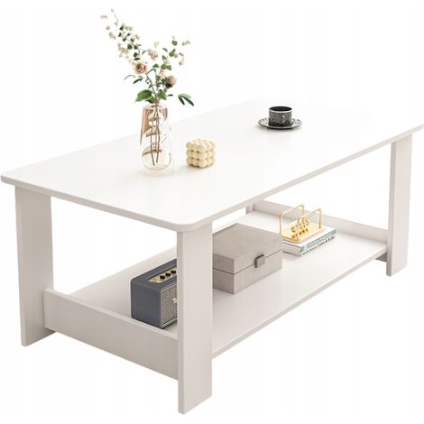 Moderner weißer Couchtisch mit Ablagefläche für Wohnzimmer oder Loft, 100 cm