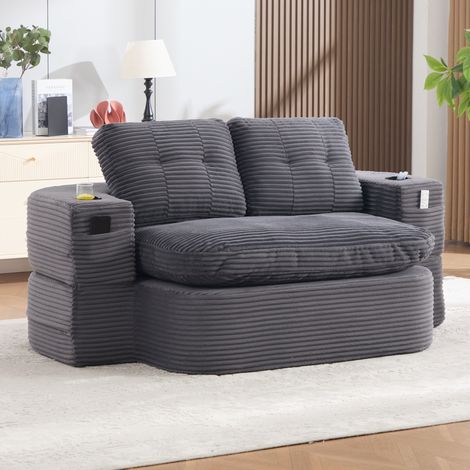 Sofá cama 2 en 1 de pana, respaldo alto, reposabrazos ajustables, gris oscuro OKMYHOME (1/5)