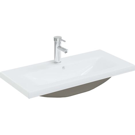 Lavabo encastré avec robinet 81x39x18 cm céramique blanc (1/5)