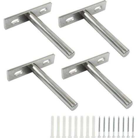 Support de tablette invisible 4 pièces 76mm, fixation murale acier, argent (1/5)