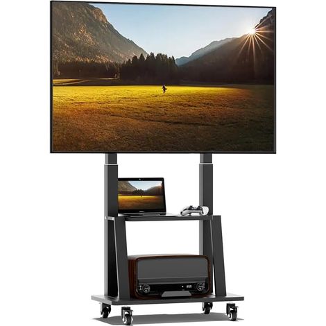 Support TV sur roulettes - Chariot TV Portable sur roulettes pour téléviseur de 32 à 75 Pouces - Support TV Mobile avec étagère - Hauteur réglable - Supporte jusqu'à 130 kg - Vesa 600 × 400 (1/5)