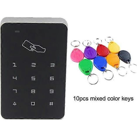 Système de contrôle d'accès avec clavier numérique 125 kHz, lecteur de cartes pour serrure électrique de porte, 1000 utilisateurs, 10 touches de couleur. (1/5)