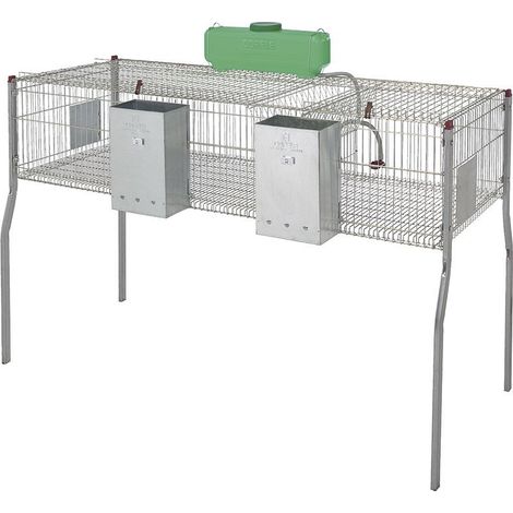 Verzinkter Kaninchenkäfig mit Trichtern und Tränken, 2 Abteilungen, Metallboden, 157 x 63 x 98 cm