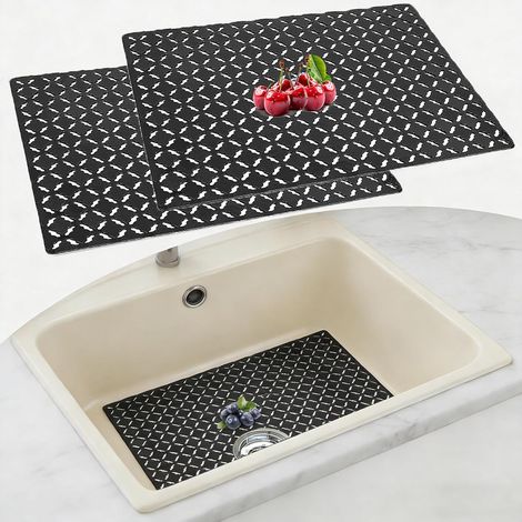 Lot de 2 Tapis évier, 30x40cm Tapis découpable, Protection PVC antidérapant, Drainage rapide évier cuisine (1/5)