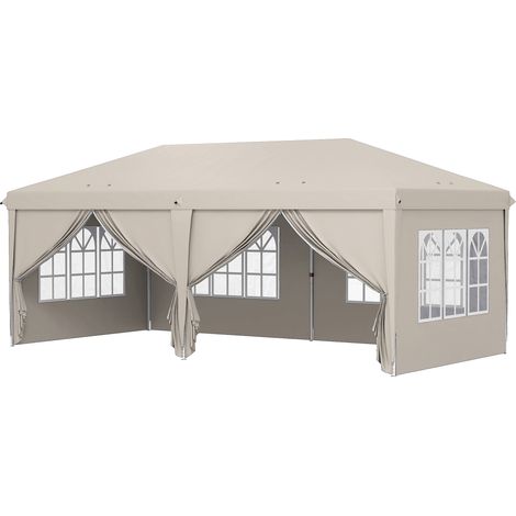 Faltbarer Gartenpavillon 6x3m, beige, UV-beständig, höhenverstellbar, mit Seitenwänden und Tragetasche