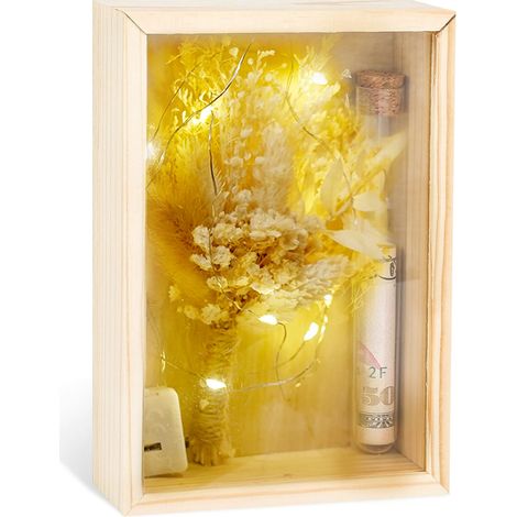 Cadre photo 3D avec fleurs séchées avec lumière, tube à essai, cartes, cadeau de mariage, cadeau d'anniversaire, cadeau de confirmation, cadeau de remise de diplôme (1/5)