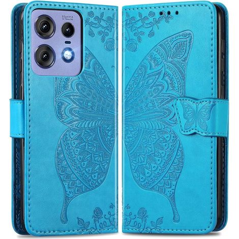 Custodia a libro per Motorola Edge 50 Pro, farfalla, blu (1/5)